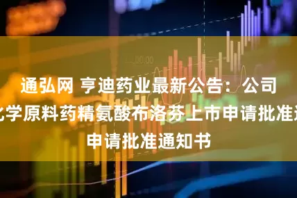 通弘网 亨迪药业最新公告：公司获得化学原料药精氨酸布洛芬上市申请批准通知书
