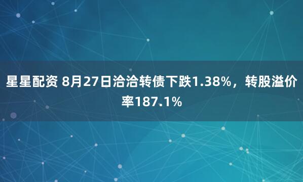 星星配资 8月27日洽洽转债下跌1.38%，转股溢价率187.1%